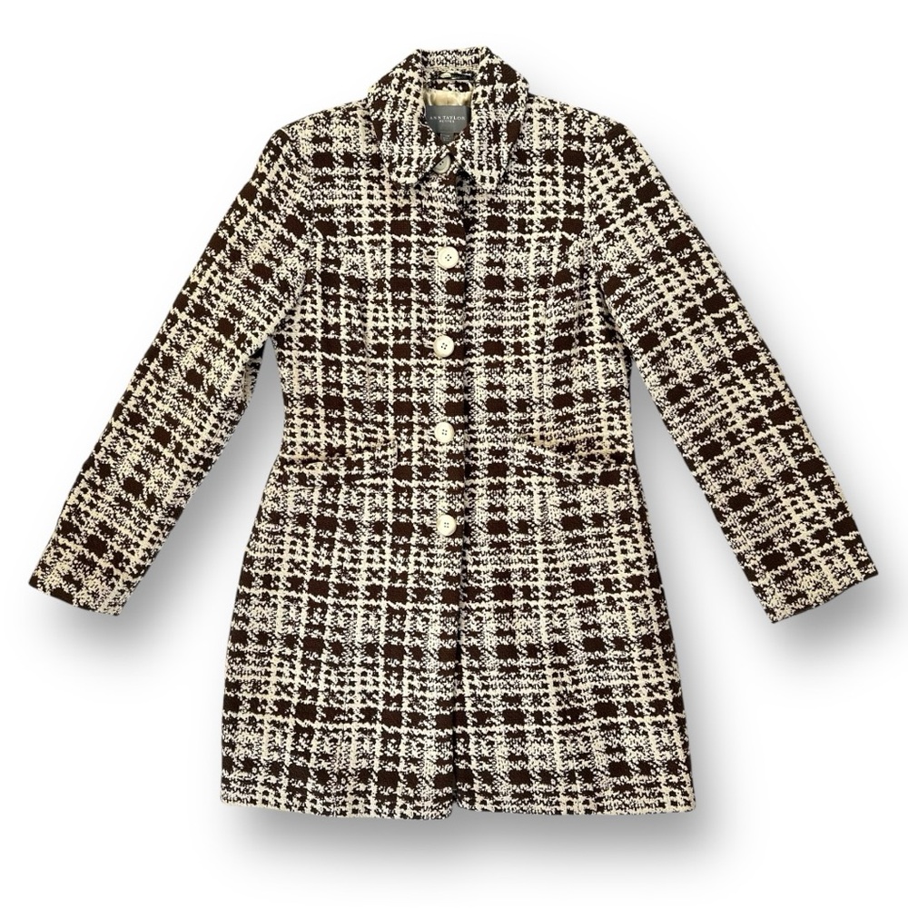 Vintage ANN TAYLOR Petites Knee-Length Lady Coat in Cream/Brown Size XSP (EUC)